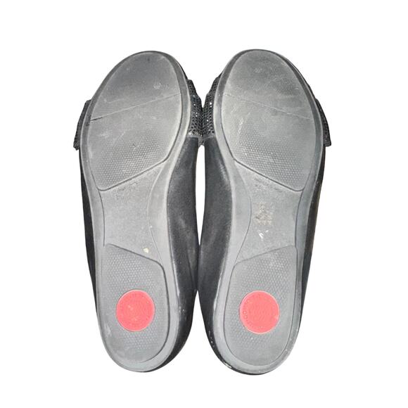 Fitflop Twiss Crystal Ballet Flats Women's Sz 8 Black Faux Leather Comfort Shoes - Picture 8 of 9